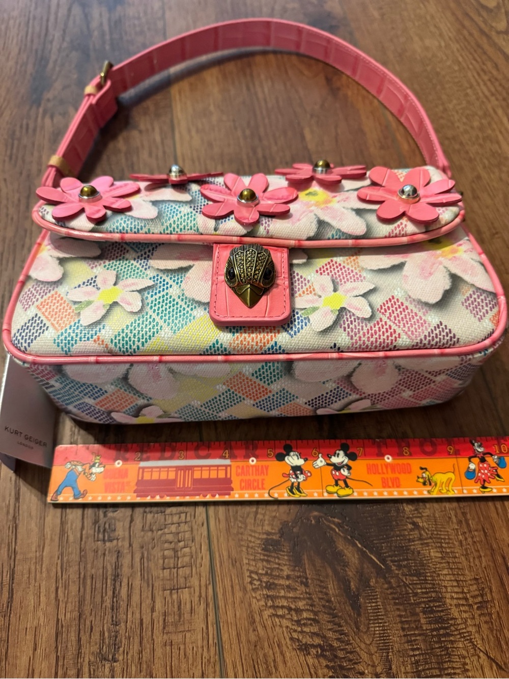 Kurt Geiger Floral Appliqué Shoulder Bag in Pink - Picture 5 of 7